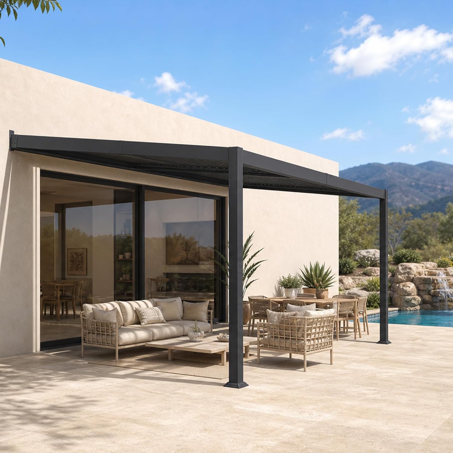 jardinito - pergola bioclimatique adossée - 2,5x3,65m - aluminium, lames orientables, imperméable, gain de place