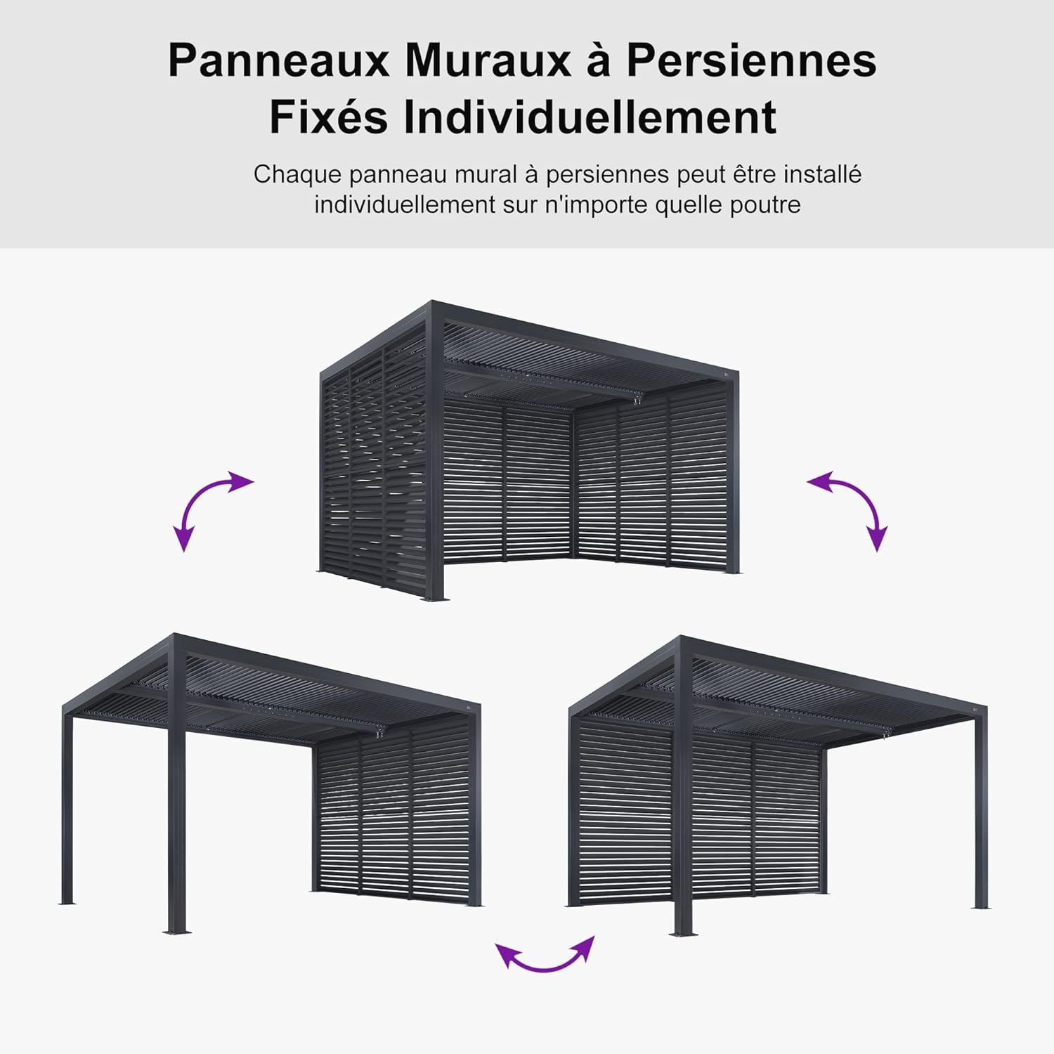 jardinito - Pergola bioclimatique 4x3,3m alu, lames orientables, gris