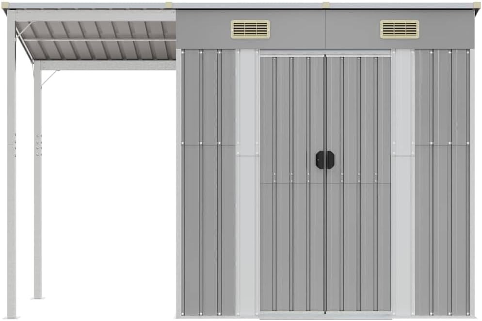 jardinito Abri de Jardin avec Toit prolongé Gris Clair 277x107x181 cm, Maison & Jardin, Pelouses & Jardins, Vie en extérieur, Structures extérieures, Cabanes & abris de Jardin, Gris, (Poids 41.56KG)