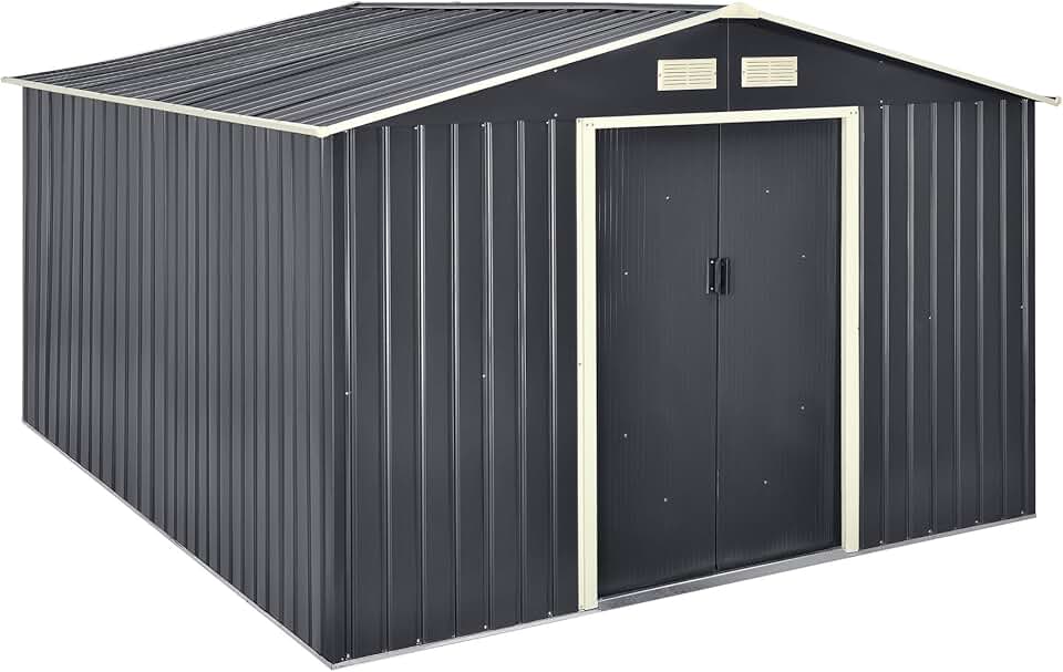 Abri de Jardin 15 m³ Robuste Cabane de Stockage Extérieur Cabane à Outils Toit à Pignon Tôles en Acier Galvanisées Gris Foncé