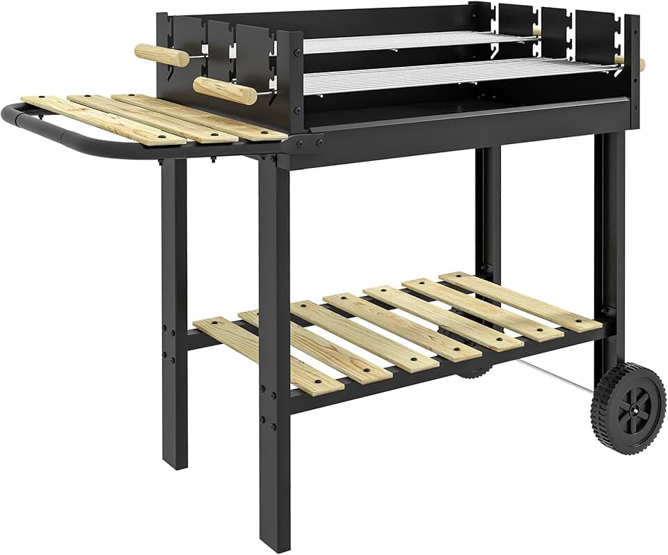 jardinito - BBQ sur pied - 113x53,5x82,5 cm - double gril, roues, étagères