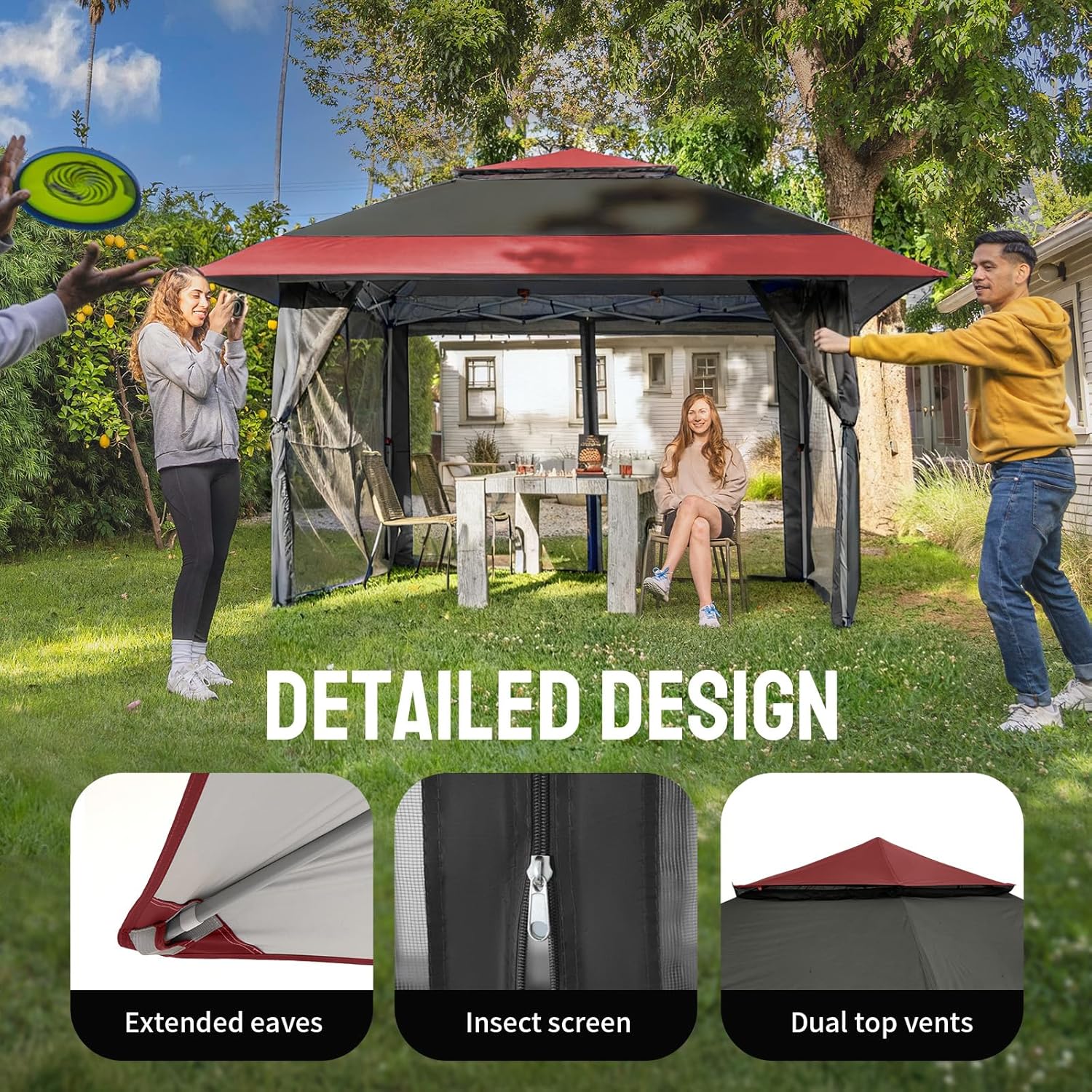 jardinito - tonnelle série pop up - 4x4m - imperméable, hauteur réglable, double toit, côtés zippés, sac transport