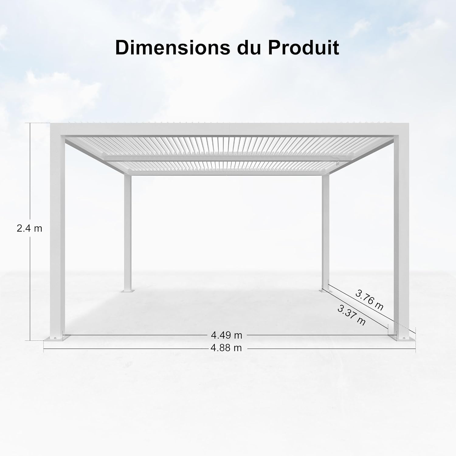 jardinito - Pergola bioclimatique 4,84x3,68m alu, LED, gouttières