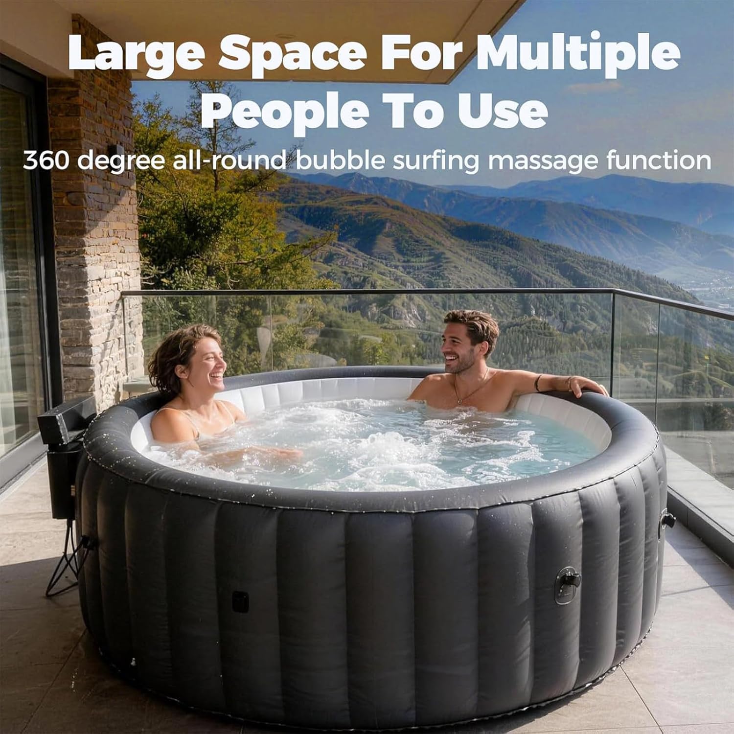 Spa Gonflable, Spa Extérieur, Spa Portable, Chauffe Jusqu'à 42°c/104°f, 150 Jets d'air, 3-4 Personnes, avec Filtration par Recirculation, pour Patio, Jardin Et Extérieur
