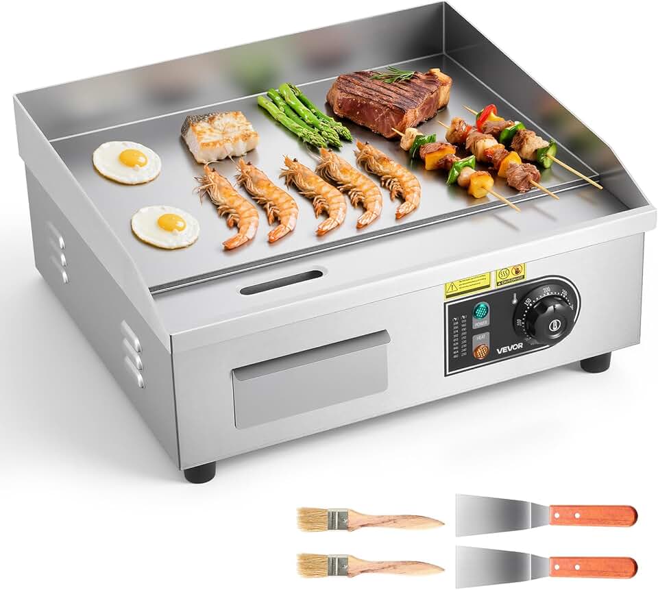 jardinito - plancha électrique 2800W - 45x30cm - température réglable, accessoires inclus