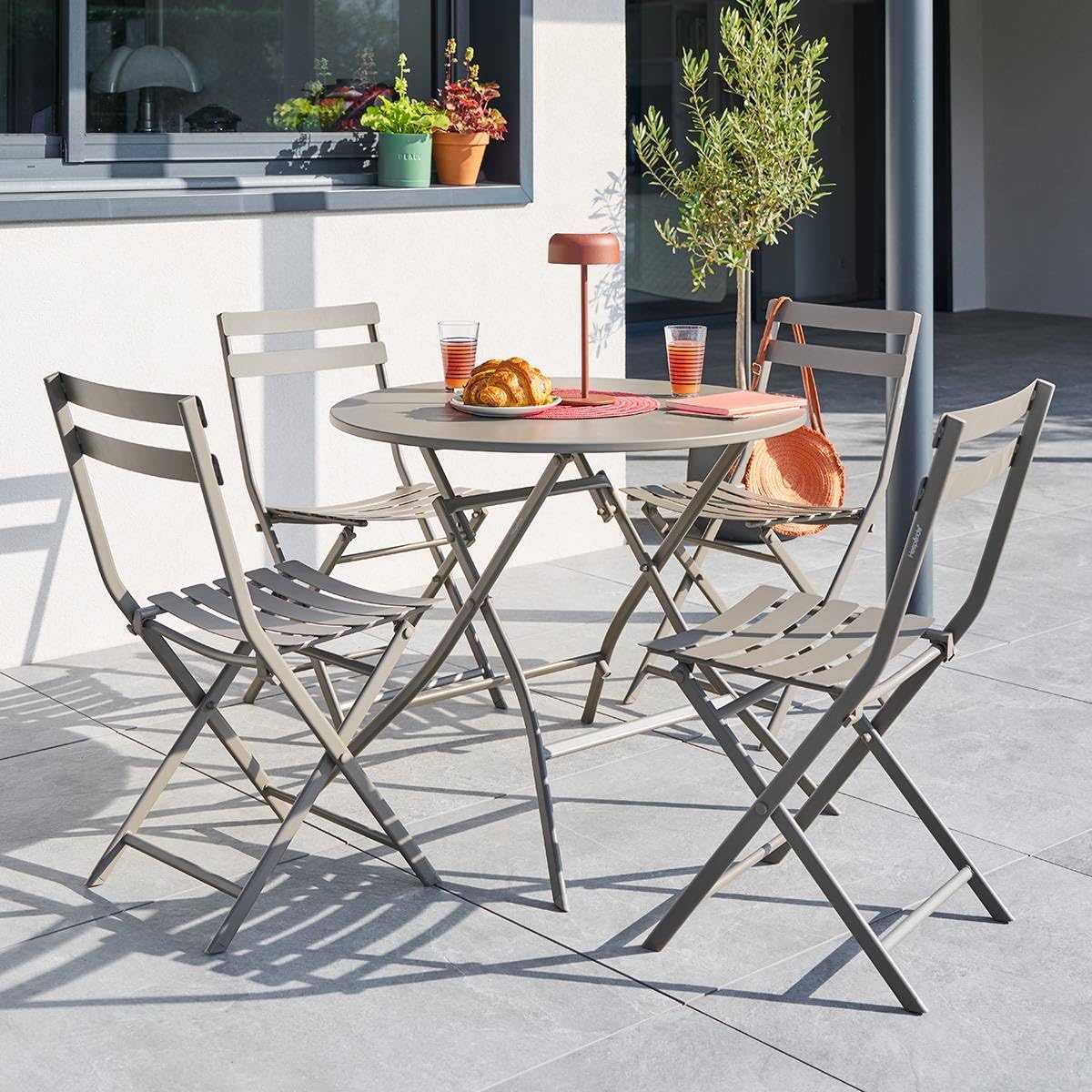jardinito - Greensboro - table pliante ronde acier antirouille 4 places
