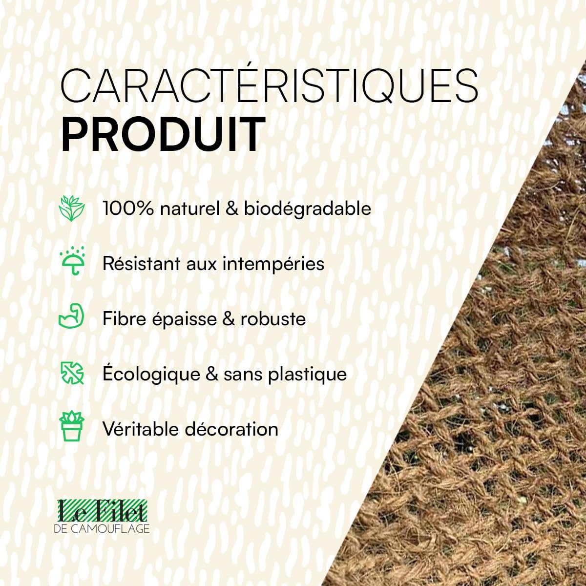 Toile d'ombrage - fibre coco écologique - 3x4m rectangulaire - protection solaire