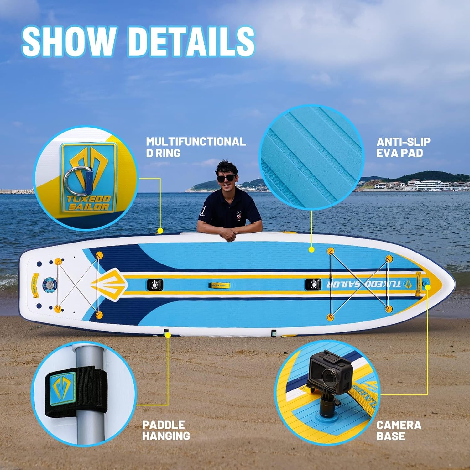 jardinito - Paddle gonflable adulte - sup 320x80x15cm - planche stable, accessoires complets