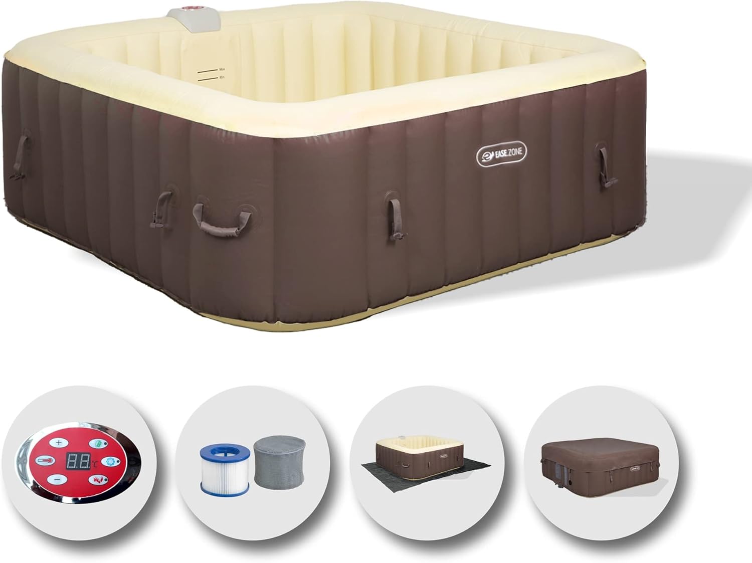 jardinito Spa hydromassage Gonflable Chauffant 4-6 Personnes 185 x 65 cm Pompe Super silencieuse intégrée, Marron