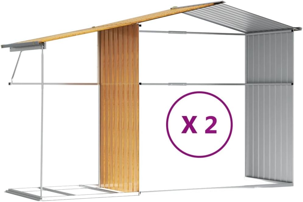 Abri de jardin en acier galvanisé avec support pour bois de chauffage et 4 ouvertures d'aération pour le stockage et la ventilation Marron clair 277 x 279 x 179 cm