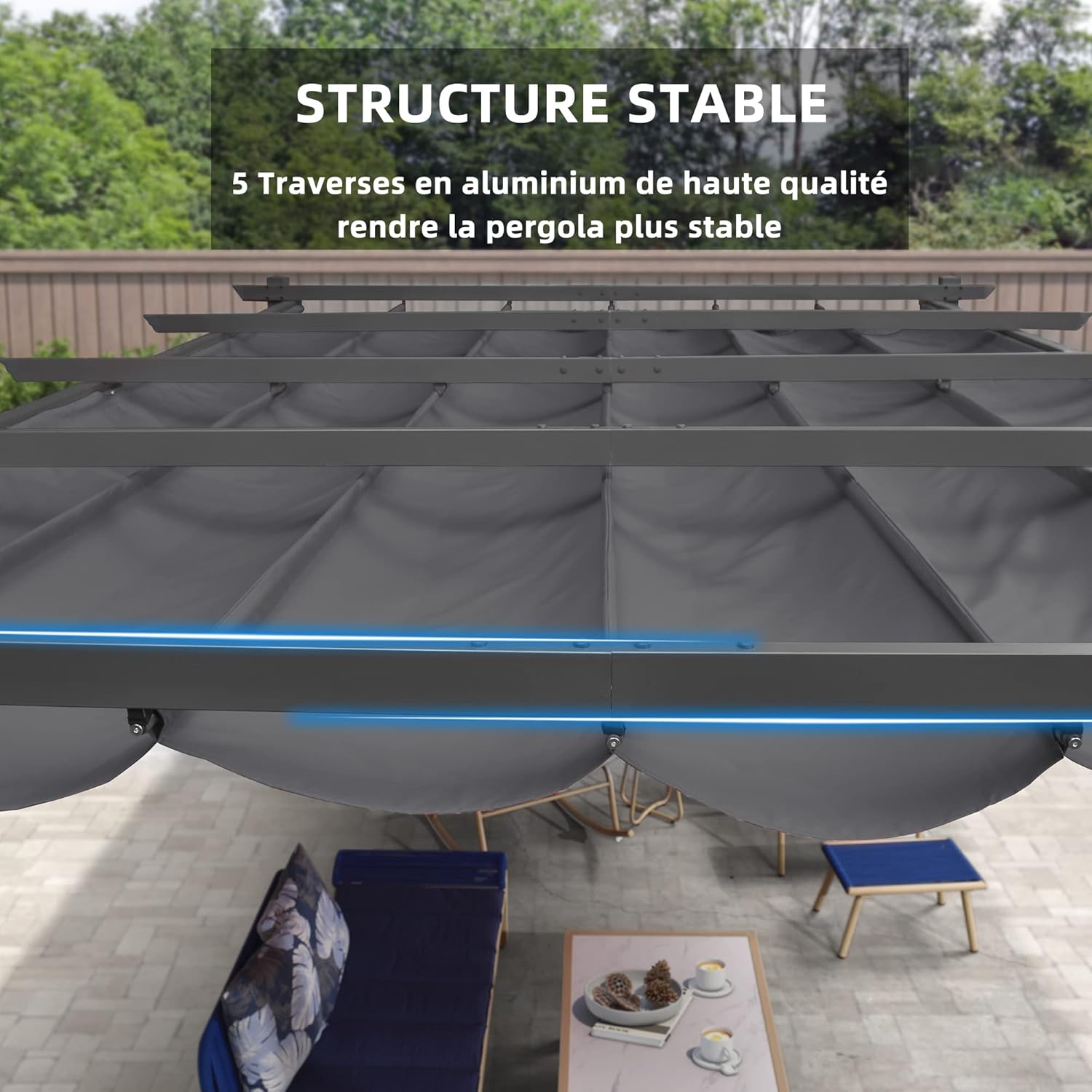 jardinito - Pergola LED série - 4x3 m - aluminium, toit rétractable, tissu teinté