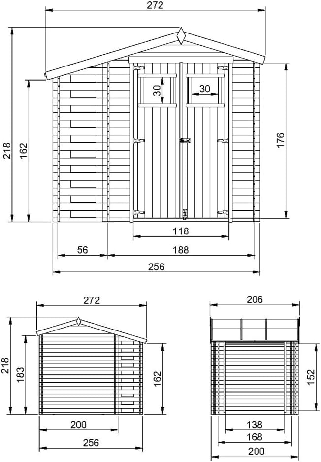 Abri de Jardin en Bois et Range bûches extérieur - Stockage extérieur I206xL272xH218 cm/ 3,53 + 0,97 m2 Petit abri à Outils, Local à vélos - jardinito M386