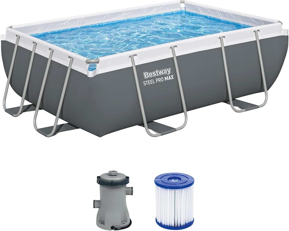 jardinito Steel Pro Max Kit Piscine Hors Sol - 282 cm x 196 cm x 84 cm - Gris