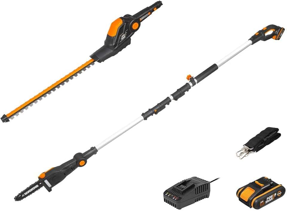 jardinito - Set WG908E - taille-haie 45cm & élagueuse 20cm sur perche 1.8-2.3m WG908E