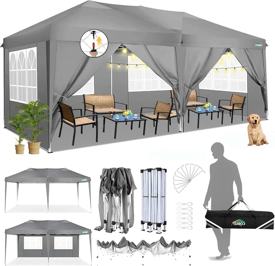 jardinito - Tonnelle pliante 3x6m - étanche, 6 parois, anti-UV, gris