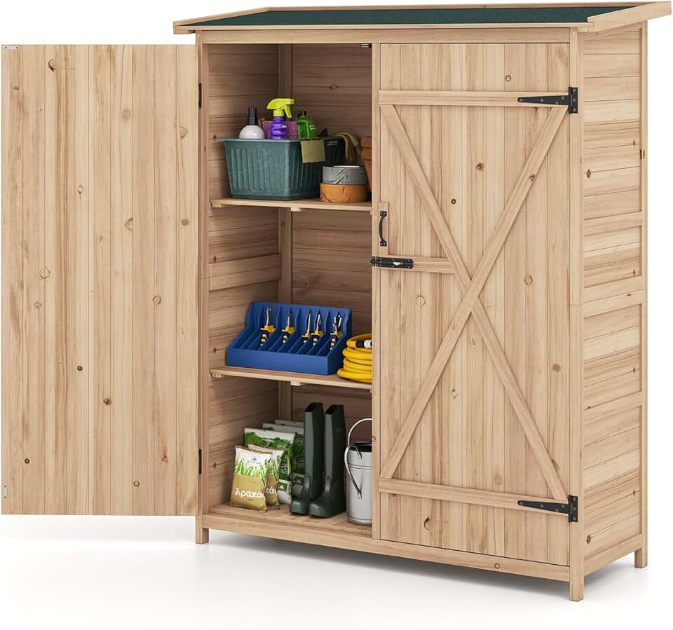 jardinito - Abri de jardin bois - 75x56x178cm - étagères amovibles, toit asphalte, loquet, résiste à l'eau