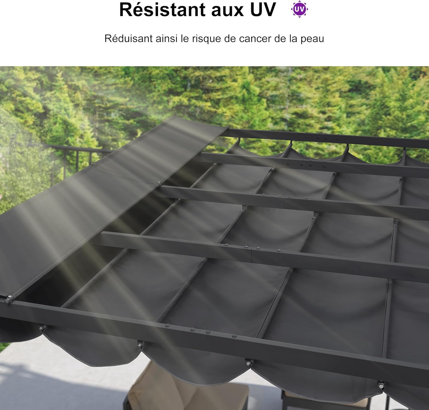 jardinito - Pergola aluminium série - 4x3m - toit rétractable, imperméable, gris