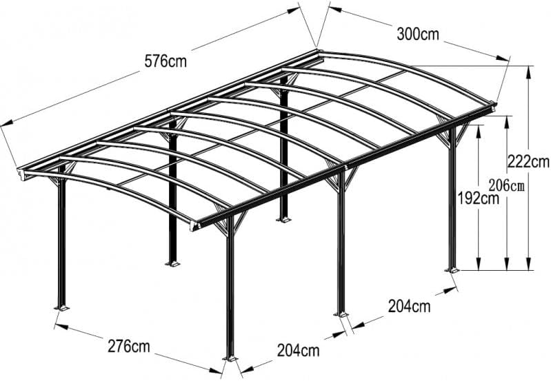 Abri de jardin - Carport autoportant - aluminium/polycarbonate - 17,28m² - anti-UV, gris, gouttières