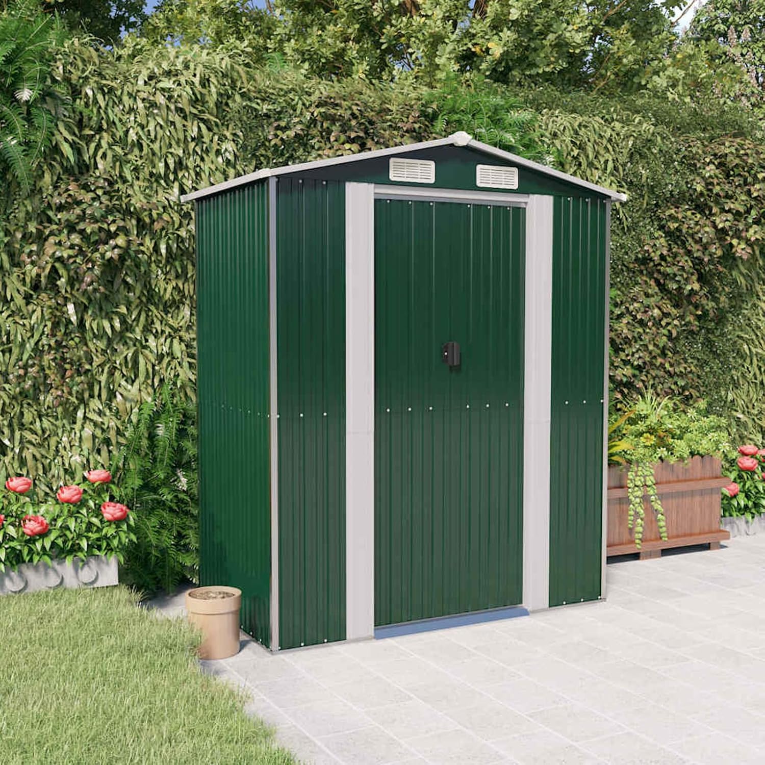 Abri de jardin acier galvanisé vert, 192x108x223cm, extérieur