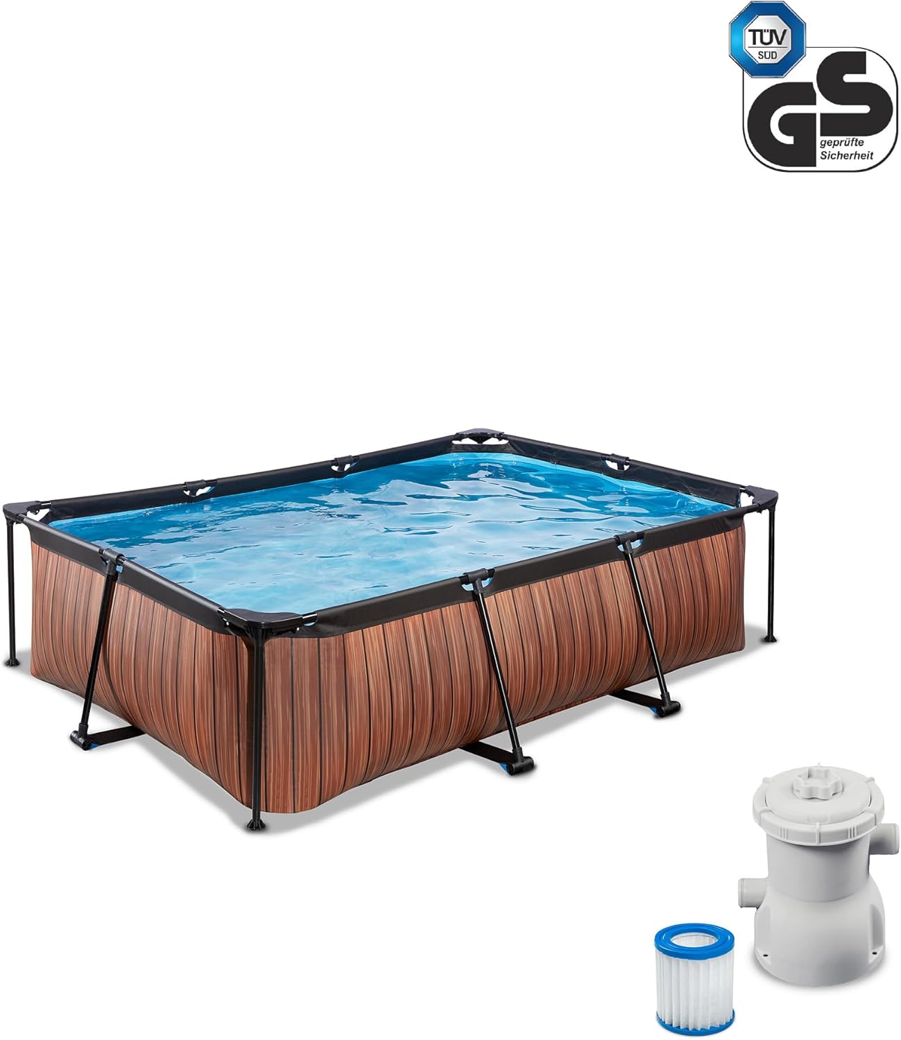 jardinito Piscine en Bois - 220 x 150 x 65 cm - Rectangulaire et compacte - avec Pompe à Filtre à Cartouche - Facile d'accès - Convient pour Les Tout-Petits - Cadre Solide - Design Unique - Marron
