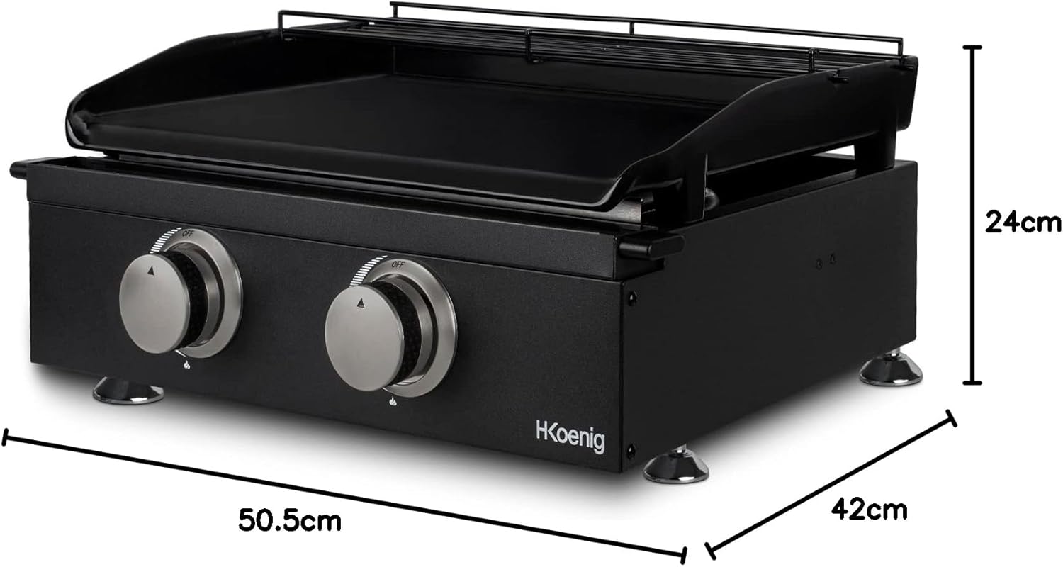 jardinito - plancha gaz 2 brûleurs - acier inox, fonte, jusqu'à 350°C - PLX1022