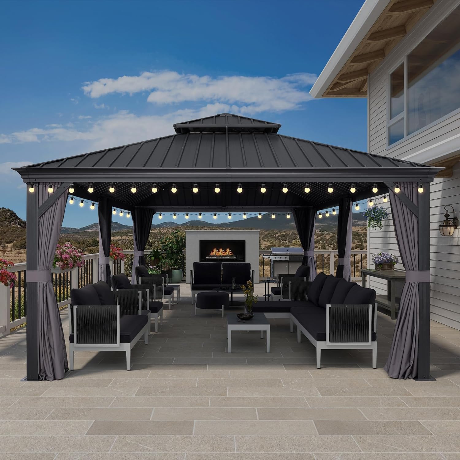 jardinito - Pergola Série 6x4,25m - alu, leds, rideaux, gouttière