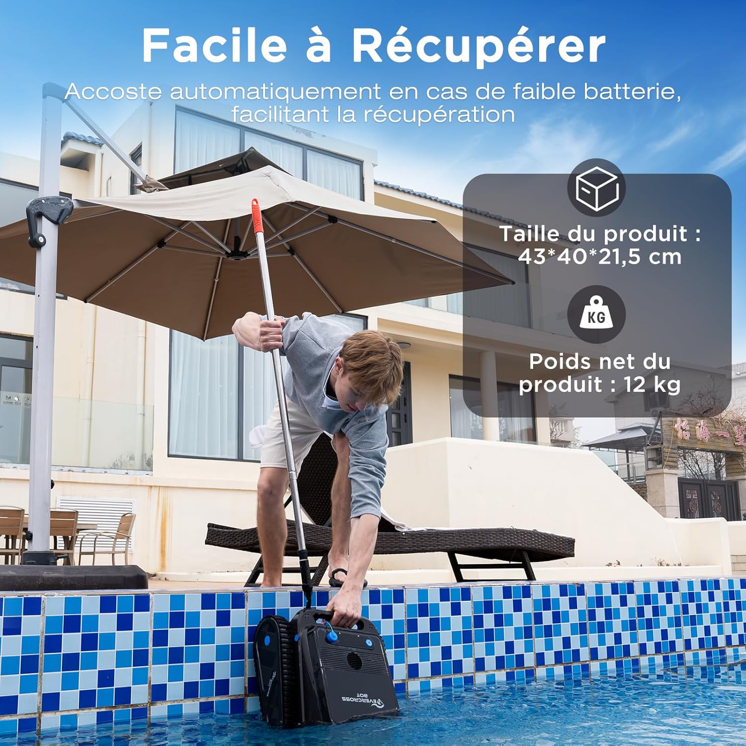 U8 Robot piscine - Sans fil, 120min, appli, 200㎡, U8