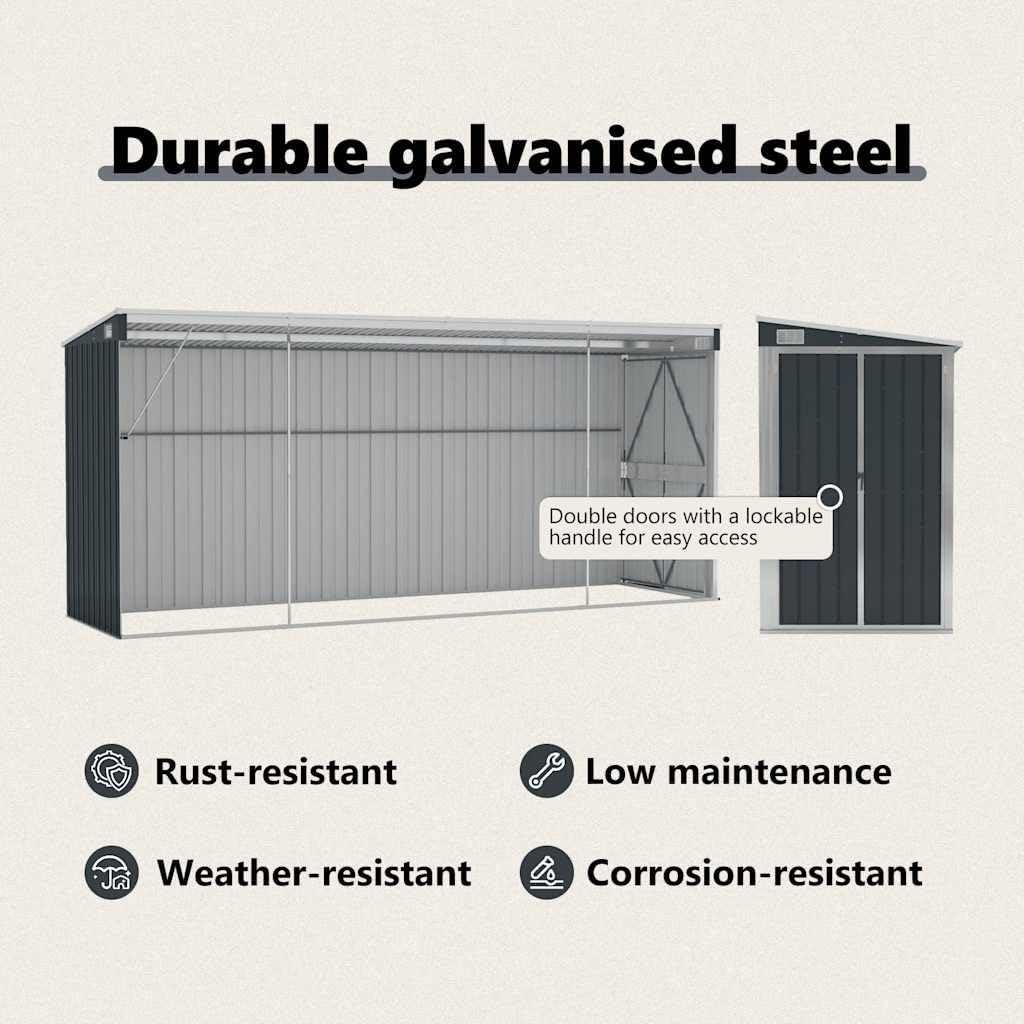 Abri de jardin mural - anthracite - 118x382x178 cm acier robuste