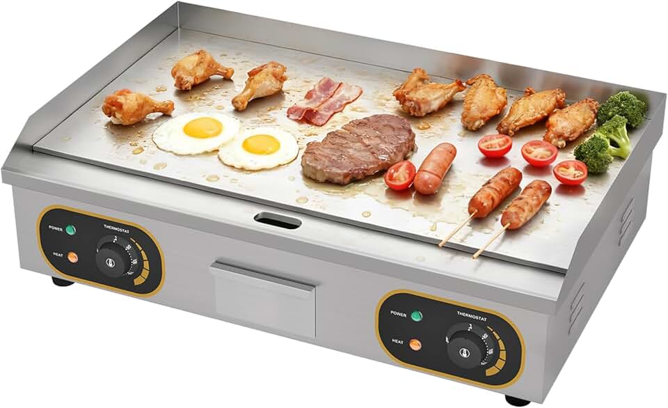 Plancha électrique inox professionnelle 73x43cm 4400W, 2 thermostats
