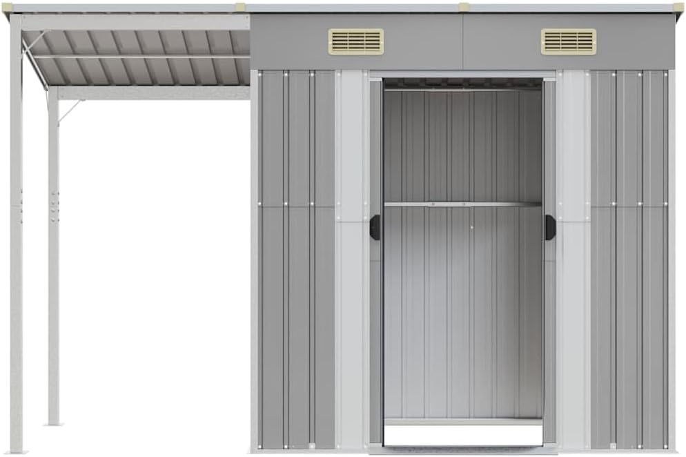 jardinito Abri de Jardin avec Toit prolongé Gris Clair 277x107x181 cm, Maison & Jardin, Pelouses & Jardins, Vie en extérieur, Structures extérieures, Cabanes & abris de Jardin, Gris, (Poids 41.56KG)