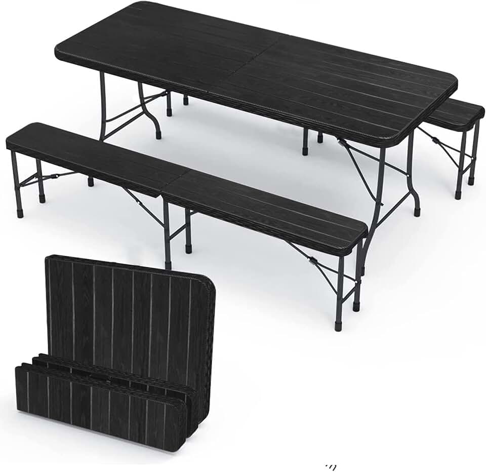 jardinito - Ensemble table pliante 8 personnes - table + 2 bancs - pour terrasse, jardin et camping - jardinito