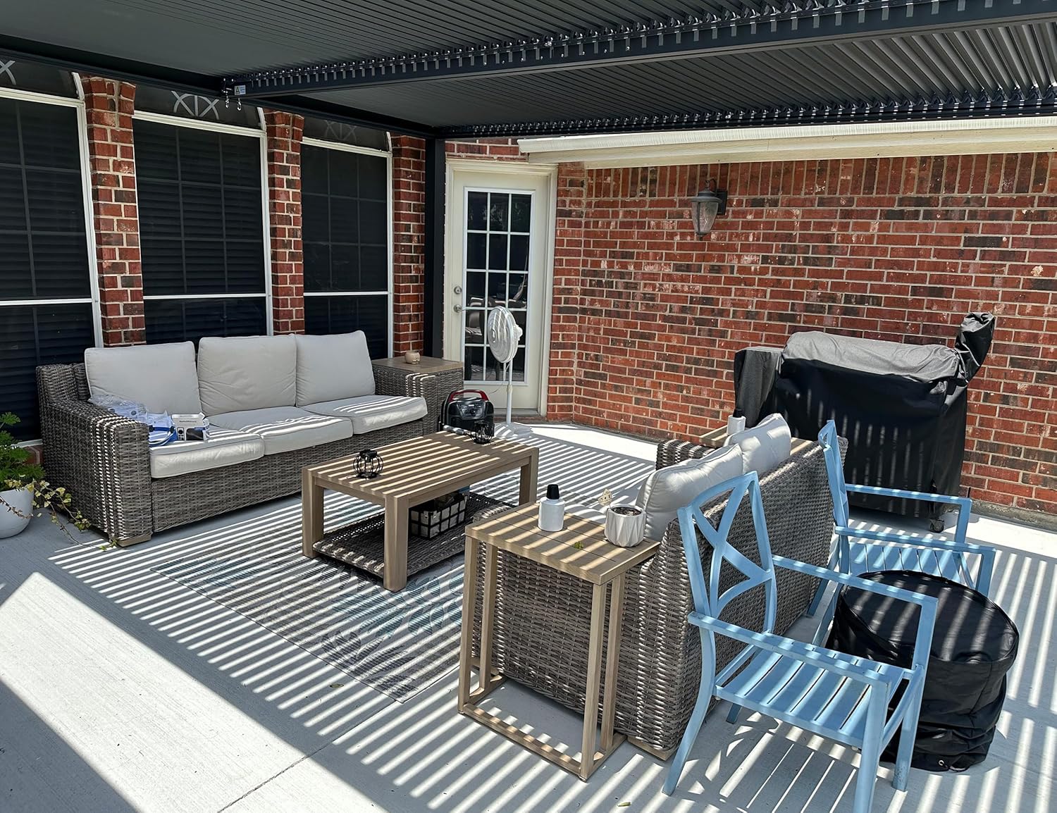 jardinito - Pergola bioclimatique - 4,8x3 m - stores enrouleurs, lames orientables, gris
