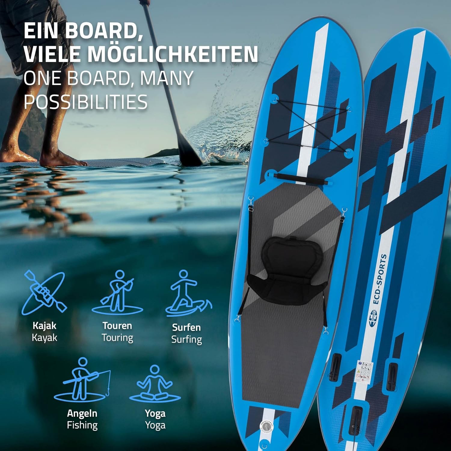 jardinito Stand Up Surf Paddle Board Gonflable 305/308/320/380 cm | PVC | jusqu'à 120/150 kg | Épaisseur 10/15 cm | Planche de Surf Pagaie Sac de Transport Pompe à Air | Diverses Couleurs Modèles