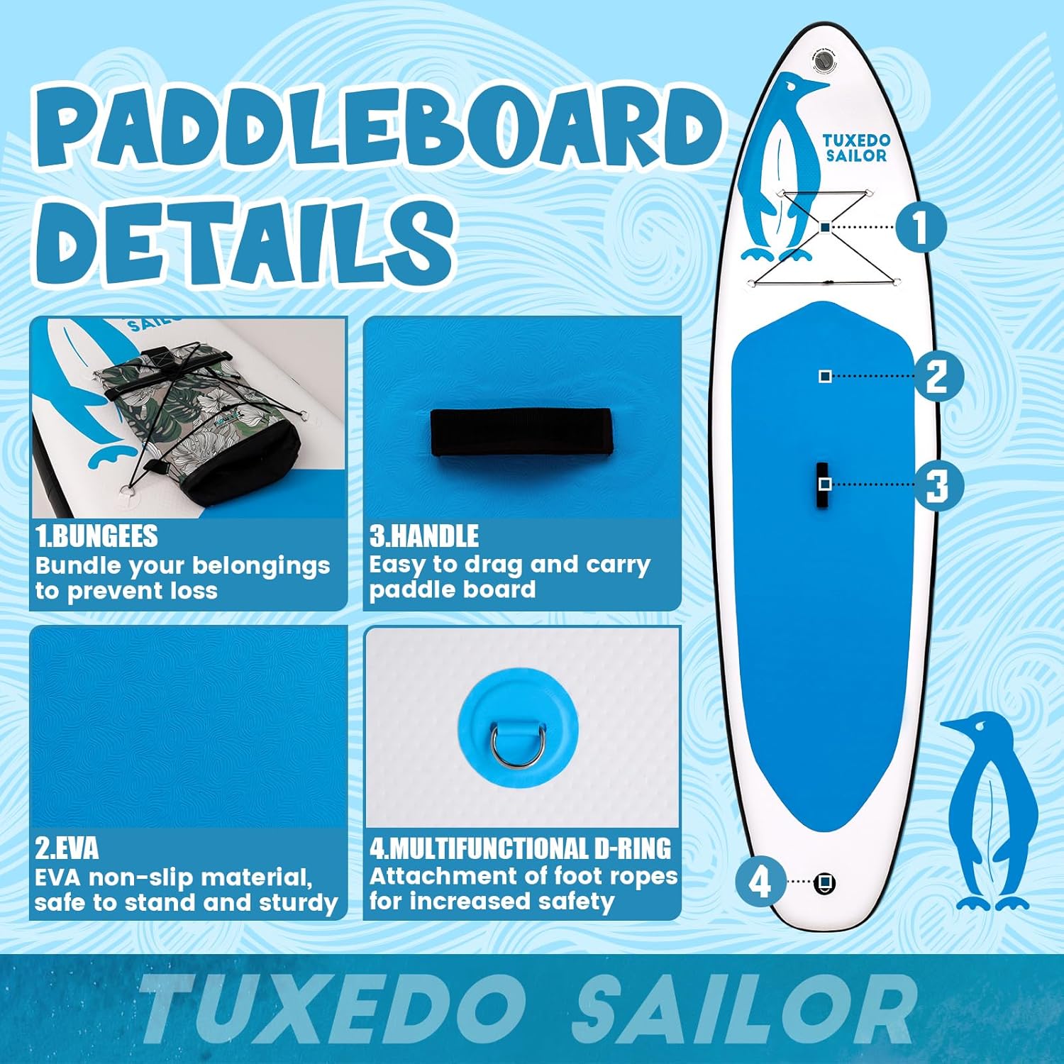 jardinito Paddle Gonflable Adulte, Planche de Stand Up Paddle Gonflable Sup Paddle Board Gonflable Planche à Pagaie Gonflable avec Accessoires Complets