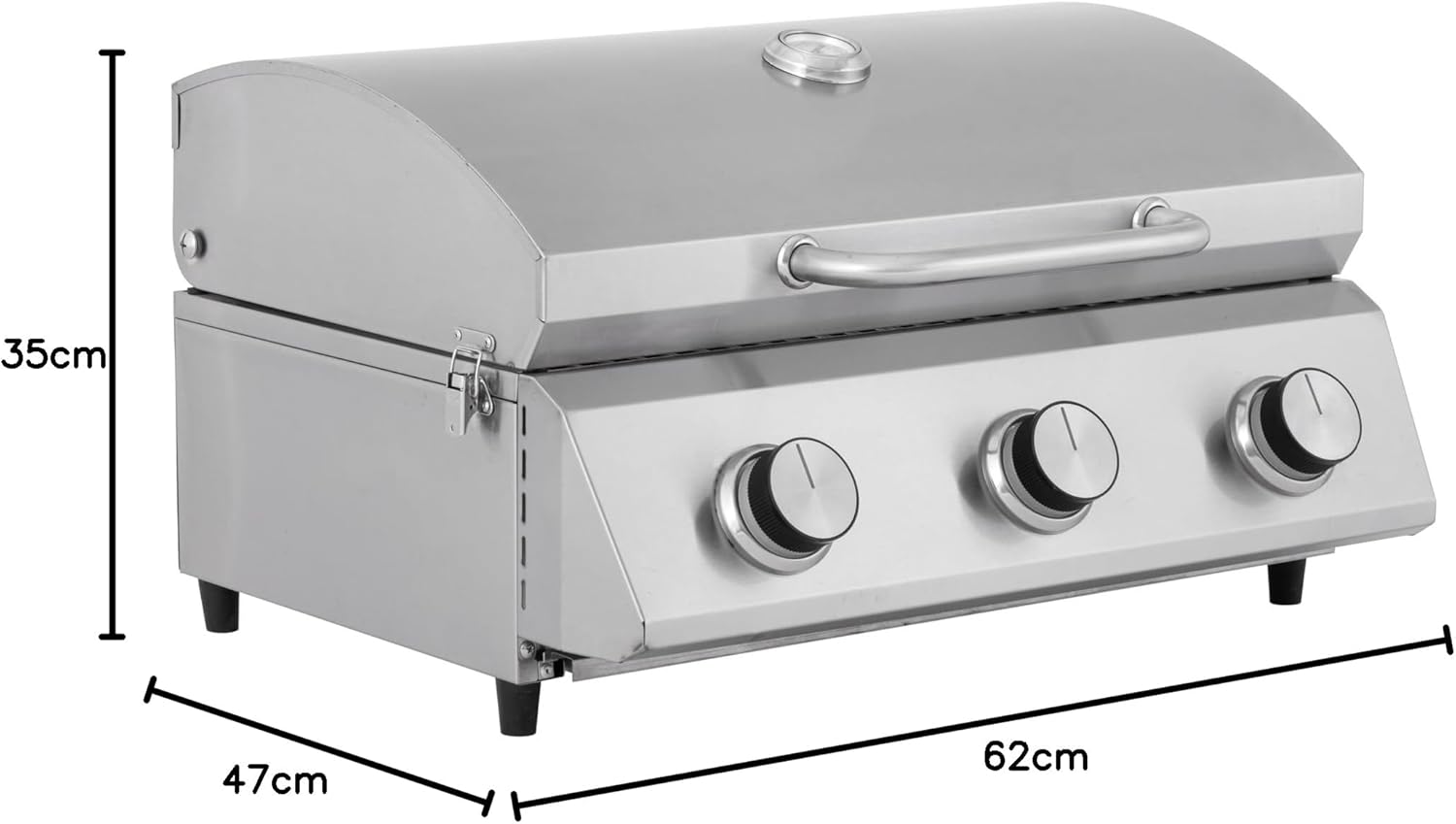 jardinito - Barbecue à gaz portable - inox - 3 brûleurs, thermomètre, allumage piézo - CATHAN