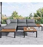 jardinito Ensemble Salon de Jardin Exterieur 5 Pièces : 2 Canapés d'angle 120cm, Table Basse 60x60c...