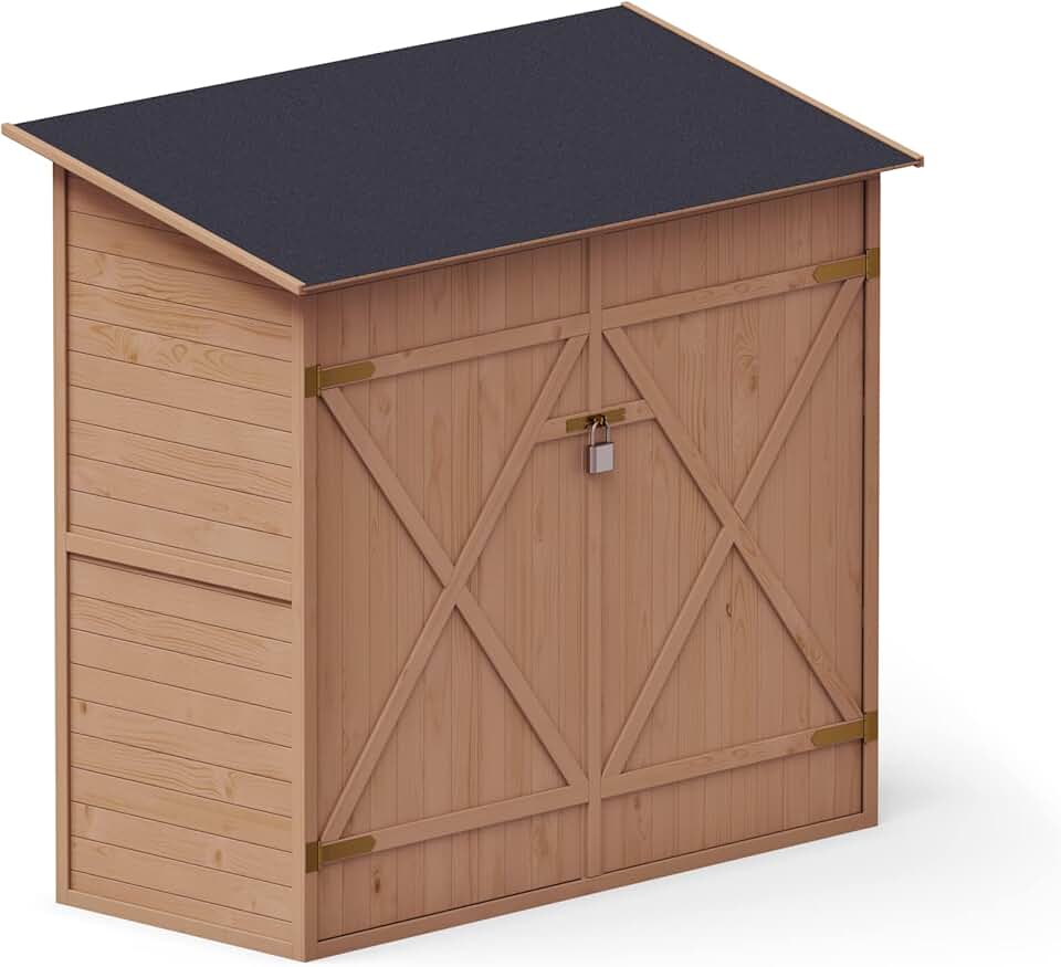 jardinito Abri de Jardin en Bois Naturel - Cabine de Rangement Extérieur - Cabane à Outils avec Système D'étagères 149x78x164 cm, Imprégné