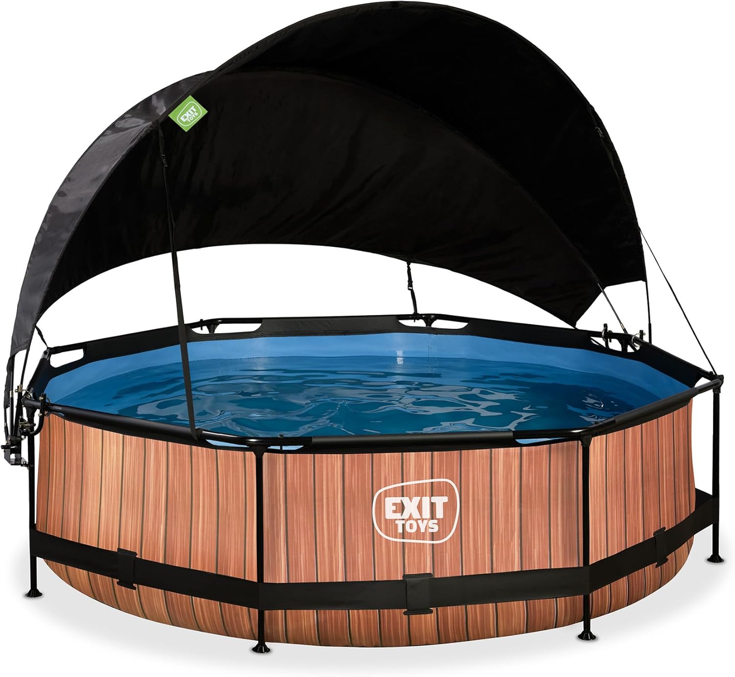 jardinito - Piscine Wood série - ø300x76cm - voile d’ombrage, pompe filtrante, UV, entrée basse - Marron