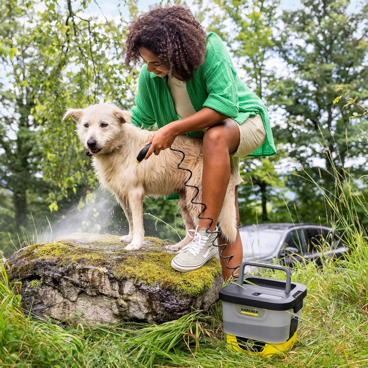jardinito Mobile Outdoor Cleaner OC 4 + Pet Kit, débit : 2 l/Min, Poids : 3,1 kg, réservoir d'eau : 8 l, Batterie Lithium-ION, Tuyau spiralé, Filtre pour Appareil, buse à Jet Conique/Plat