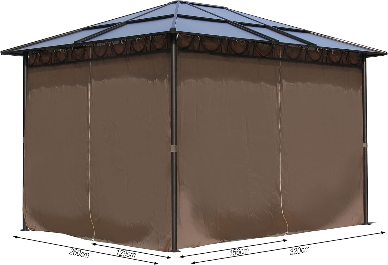 jardinito - tonnelle rigide métal - 3 x 3,6 m - panneaux latéraux polycarbonate, anti-poussière