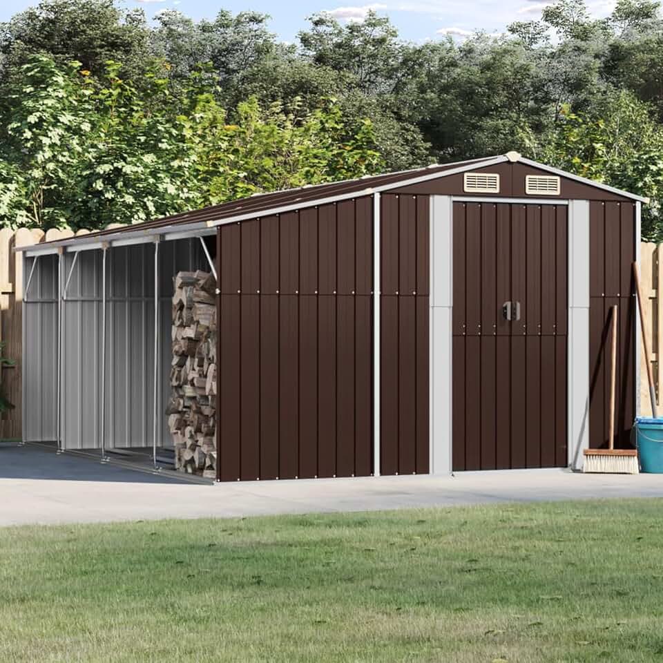 jardinito Abri de Jardin Marron 277x365,5x179 cm Acier galvanisé,Abris De Jardin,Abri De Stockage pour Jardin,Abri D'Outils De Jardin