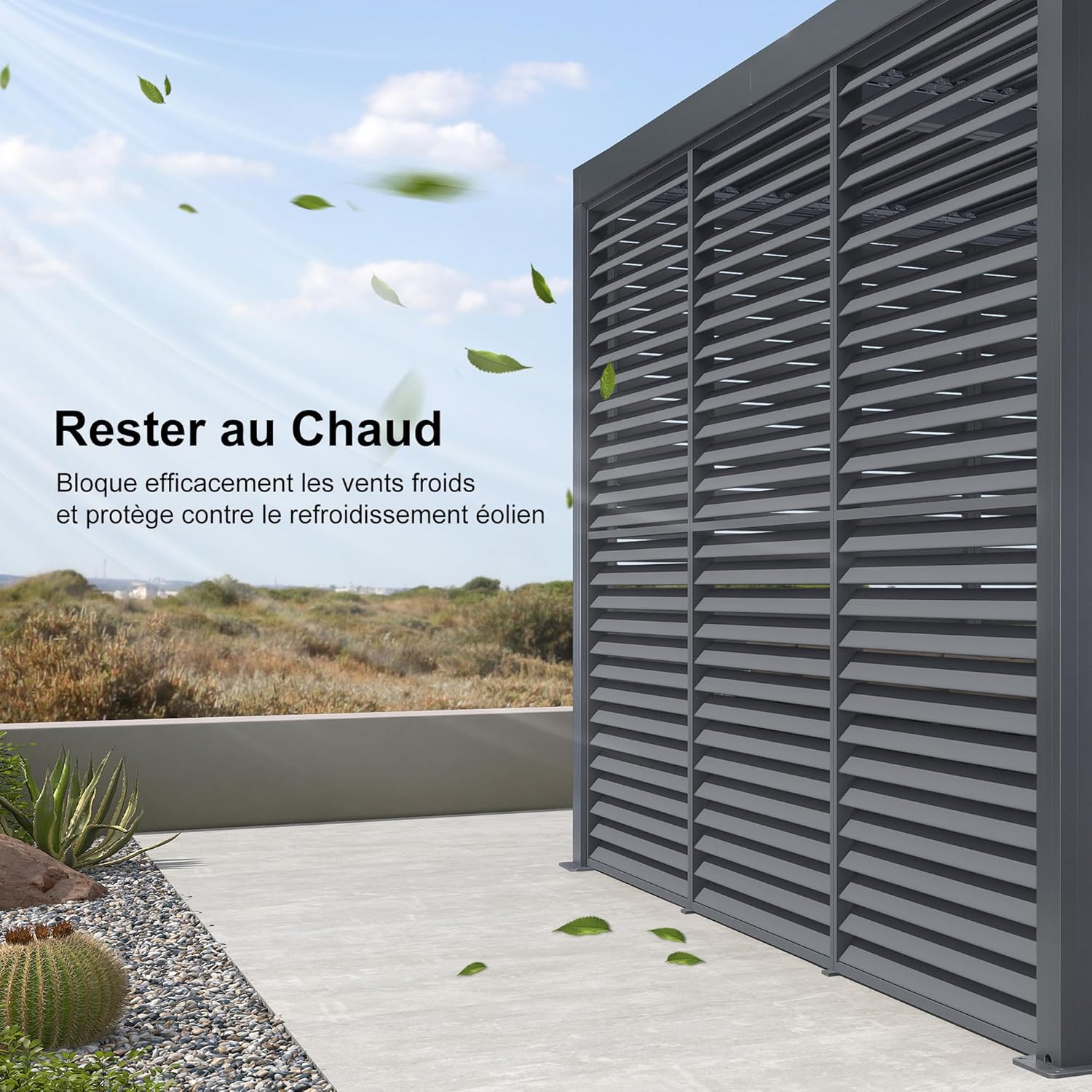 jardinito - Pergola bioclimatique - 4,24x3m - aluminium, persienne fixe, lames orientables