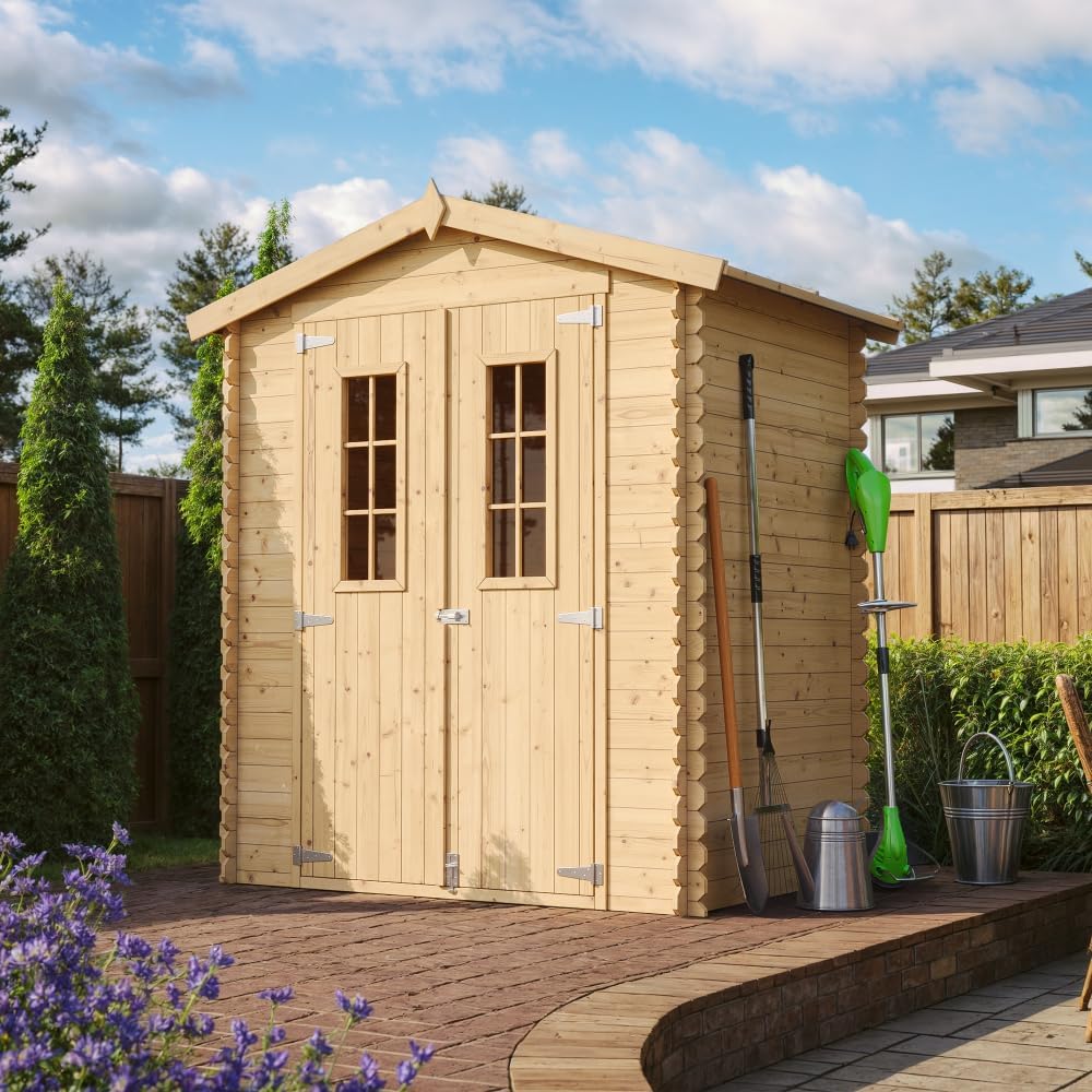 Abri de Jardin en Bois avec Sol TRAITÉ - Stockage extérieur I196xL136xH218 cm/ 1.98 m2 Petit abri à Outils, Local à vélos - jardinito M367C+M367G