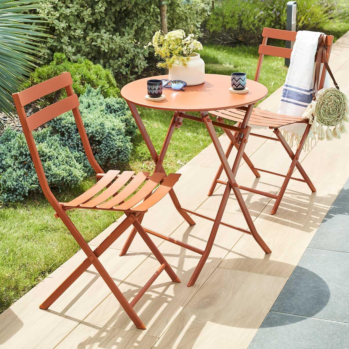 jardinito - Greensboro Ambre - ronde pliante 2 places - acier époxy renforcé