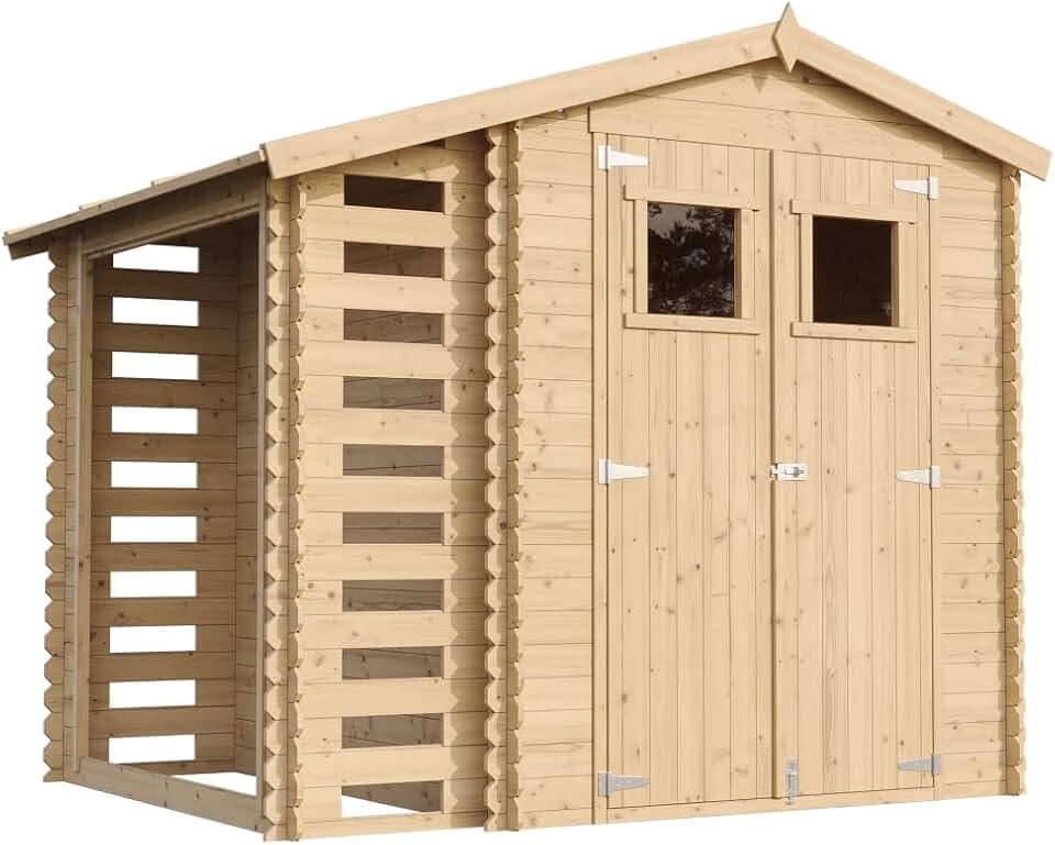 Abri de Jardin en Bois et Range bûches extérieur - Stockage extérieur I206xL272xH218 cm/ 3,53 + 0,97 m2 Petit abri à Outils, Local à vélos - jardinito M386