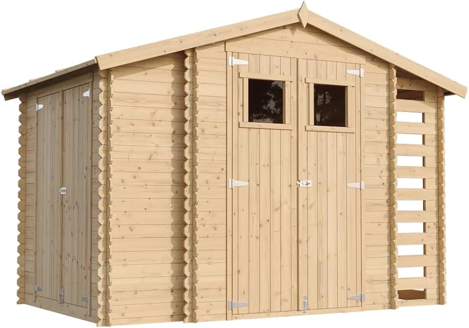 jardinito - M389 - Abri de jardin bois 206x328x218cm, toit étanche, fenêtres