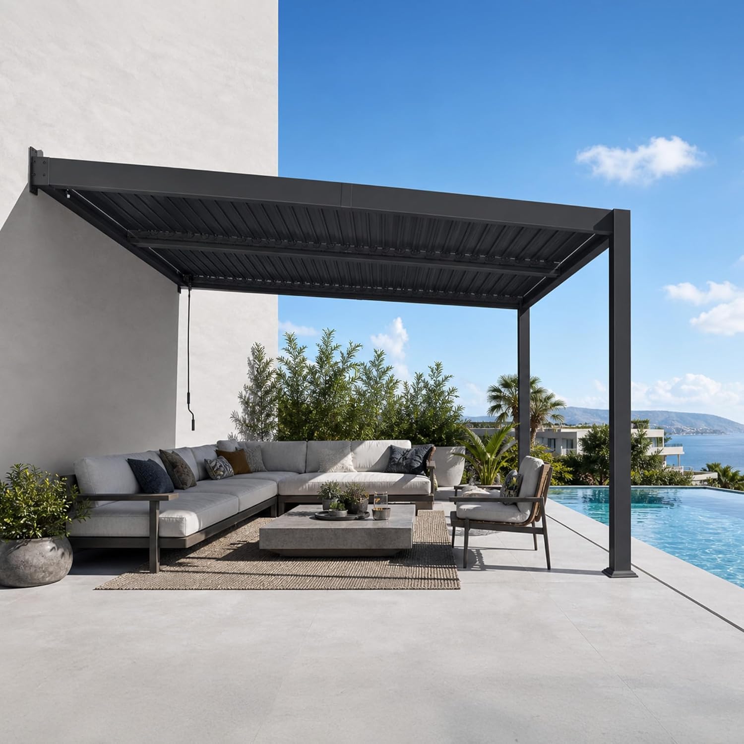 jardinito - pergola bioclimatique adossée - 2,5x3,65m - aluminium, lames orientables, imperméable, gain de place