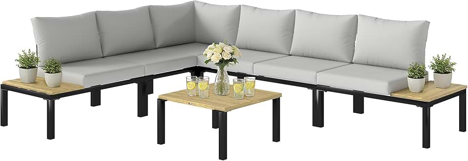 jardinito - ensemble salon jardin modulable 6 pièces - convertible en lit, table basse intégrée, gris anthracite