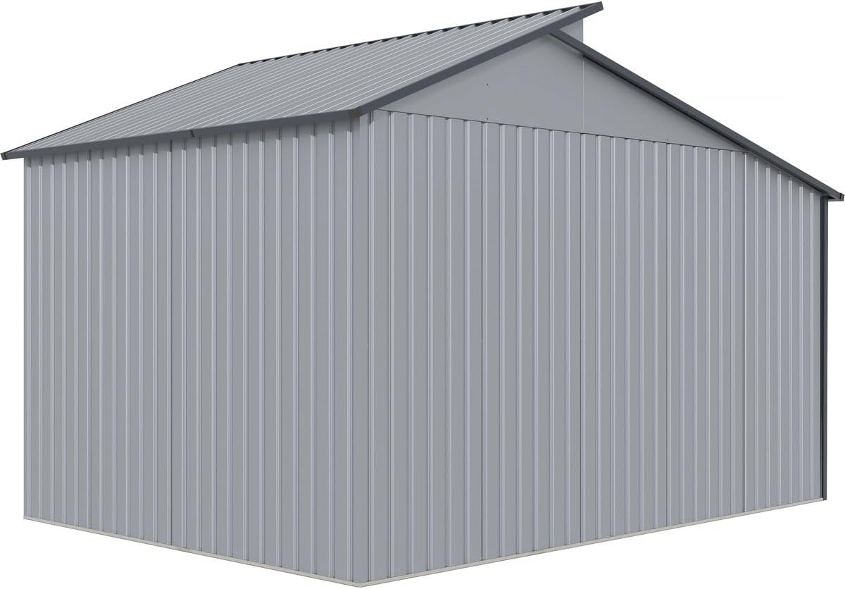 Abri de jardin métal avec pergola - 9,12 m² - 257x355x237cm - gris