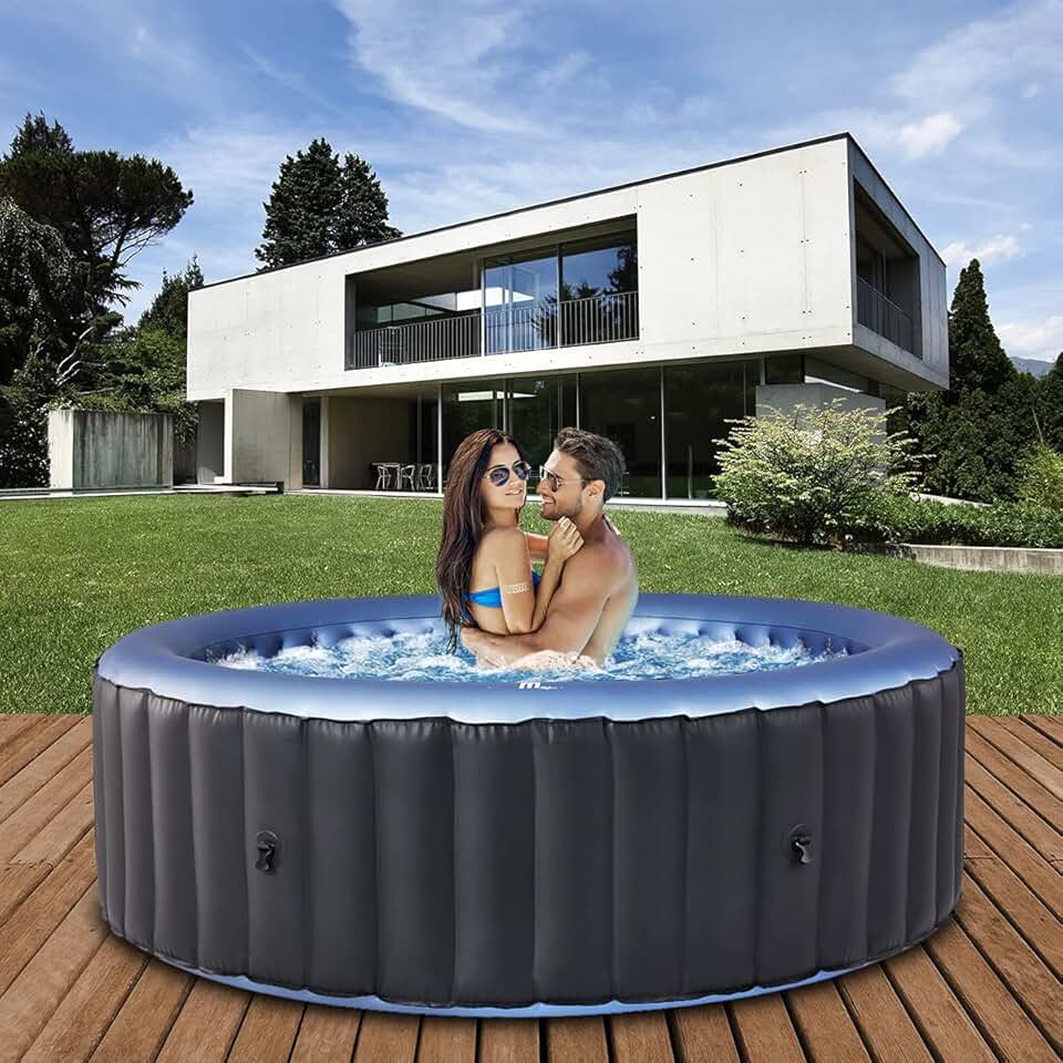 jardinito jardinito Spa Gonflable Extérieur Bergen C-BE041 | Rond ⌀ 180,0 cm - Spa Gonflable 4 Personnes - Nettoyage UV-C - Jusqu'à 1077 L - 40°C - Télécommande - 118 Jets (4 Personnes)